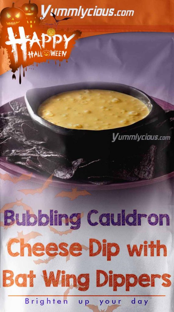 Bubbling Cauldron Cheese Dip with Bat Wing Dippers