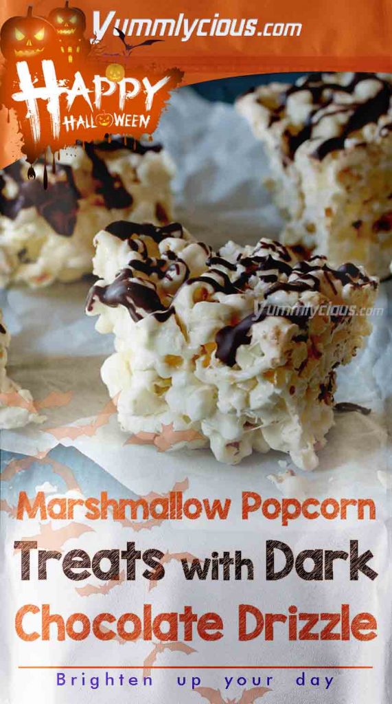Marshmallow Popcorn Treats with Dark Chocolate Drizzle