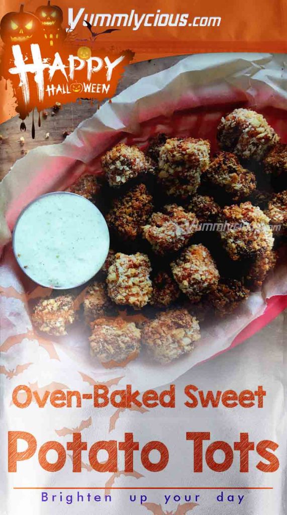 Oven-Baked Sweet Potato Tots with Jalapeno Garlic Ranch Dipping Sauce 2024 | Halloween Recipes